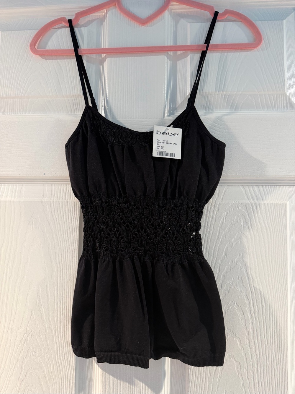 bebe Black Smocked Waist Spaghetti Strap Tank